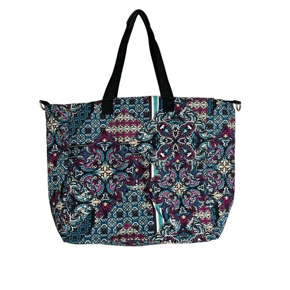 NWOT‎ Soft Surroundings Multicolor Zip Tote Tote Shoulder Bag Teal Purple Black - Picture 1 of 9